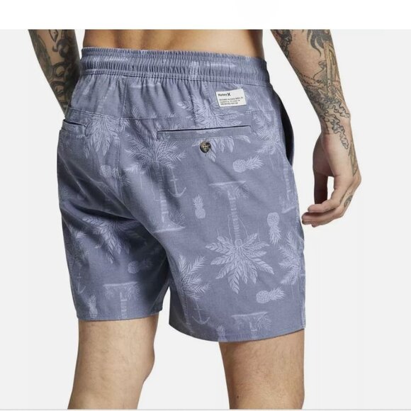 Hurley Medium Asylum Volley 17 Shorts Gray Pineapple Palm Tree Casual Wear - Picture 2 of 14